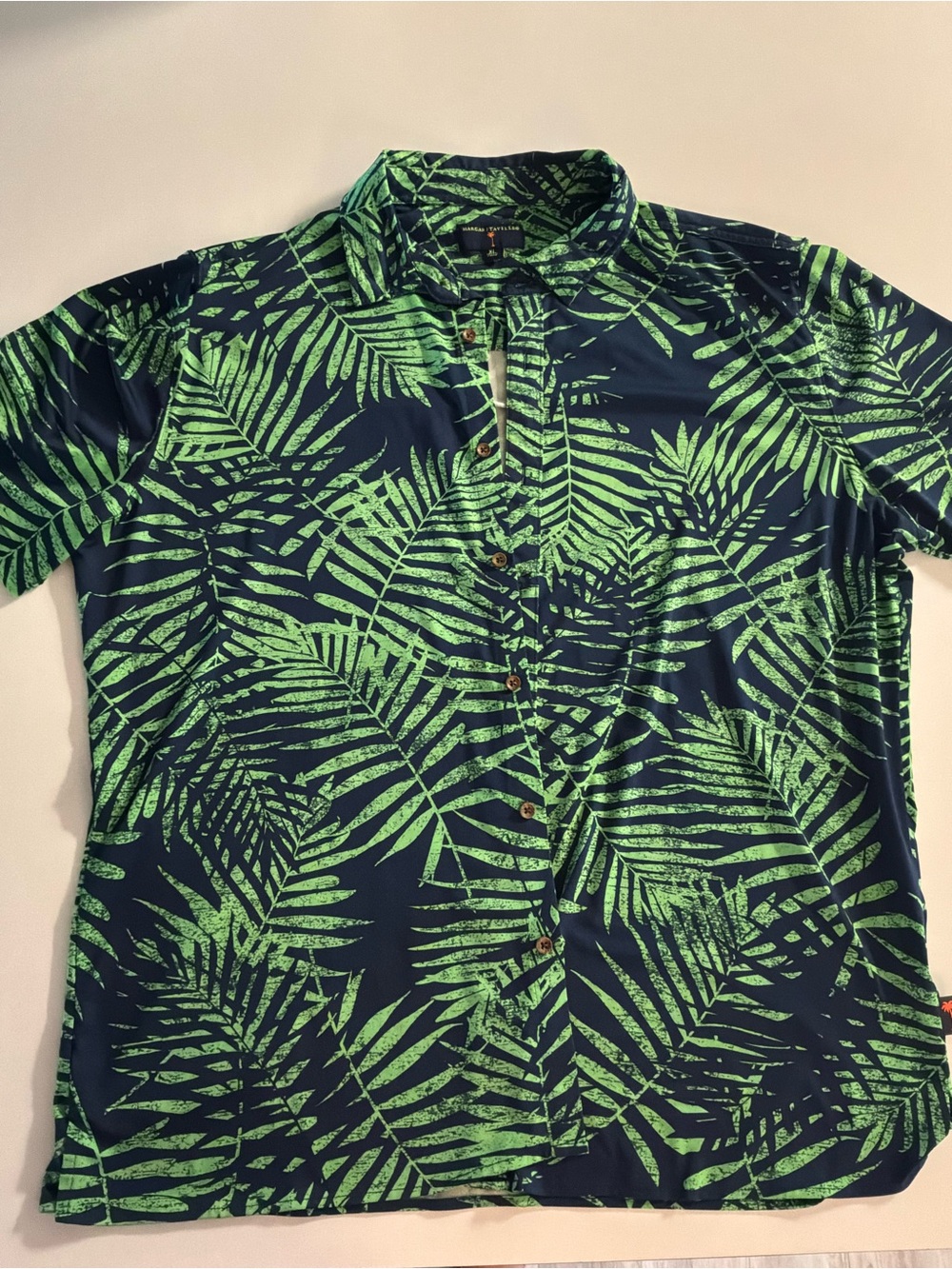 Margaritaville Navy Swim Shirt with Green Palm Leaf Print